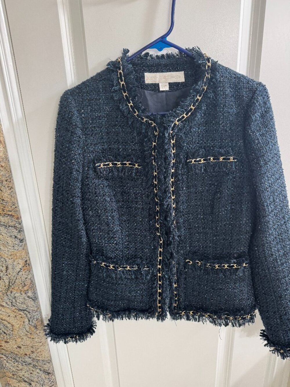 Boston Proper Dark Navy Blue Jacket with Gold Accents, size 6